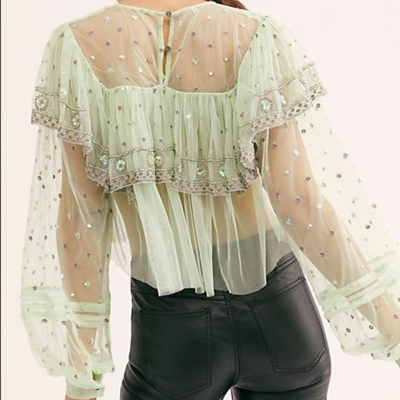 Free People Beaded Disco Ball Blouse NWOT - Picture 2 of 4